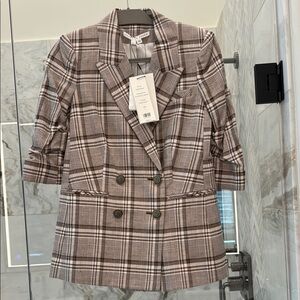 Veronica Beard Brown and Cream Viva Plaid Dickey Jacket